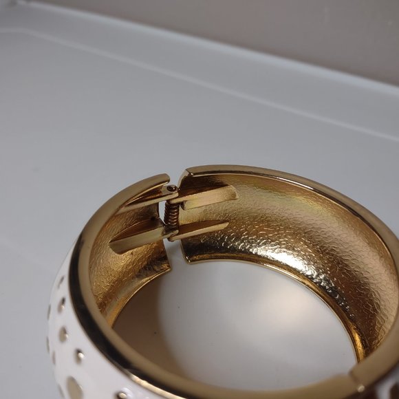 White, Purple, And Gold Tone 7 Inch Hinged Bangle - Picture 6 of 11